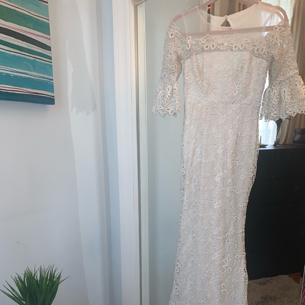 White Crochet and sheer wedding dress